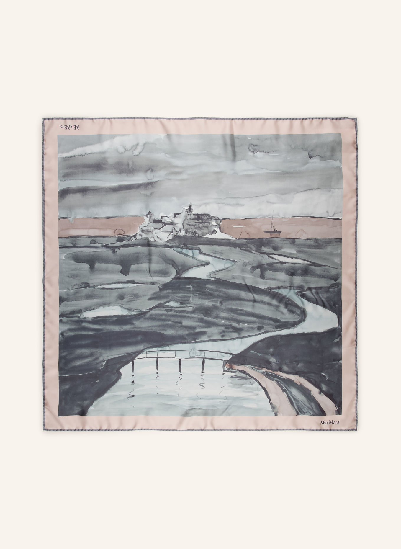 Max Mara CARRE Silk Scarf: GREEN / ROSE / WHITE