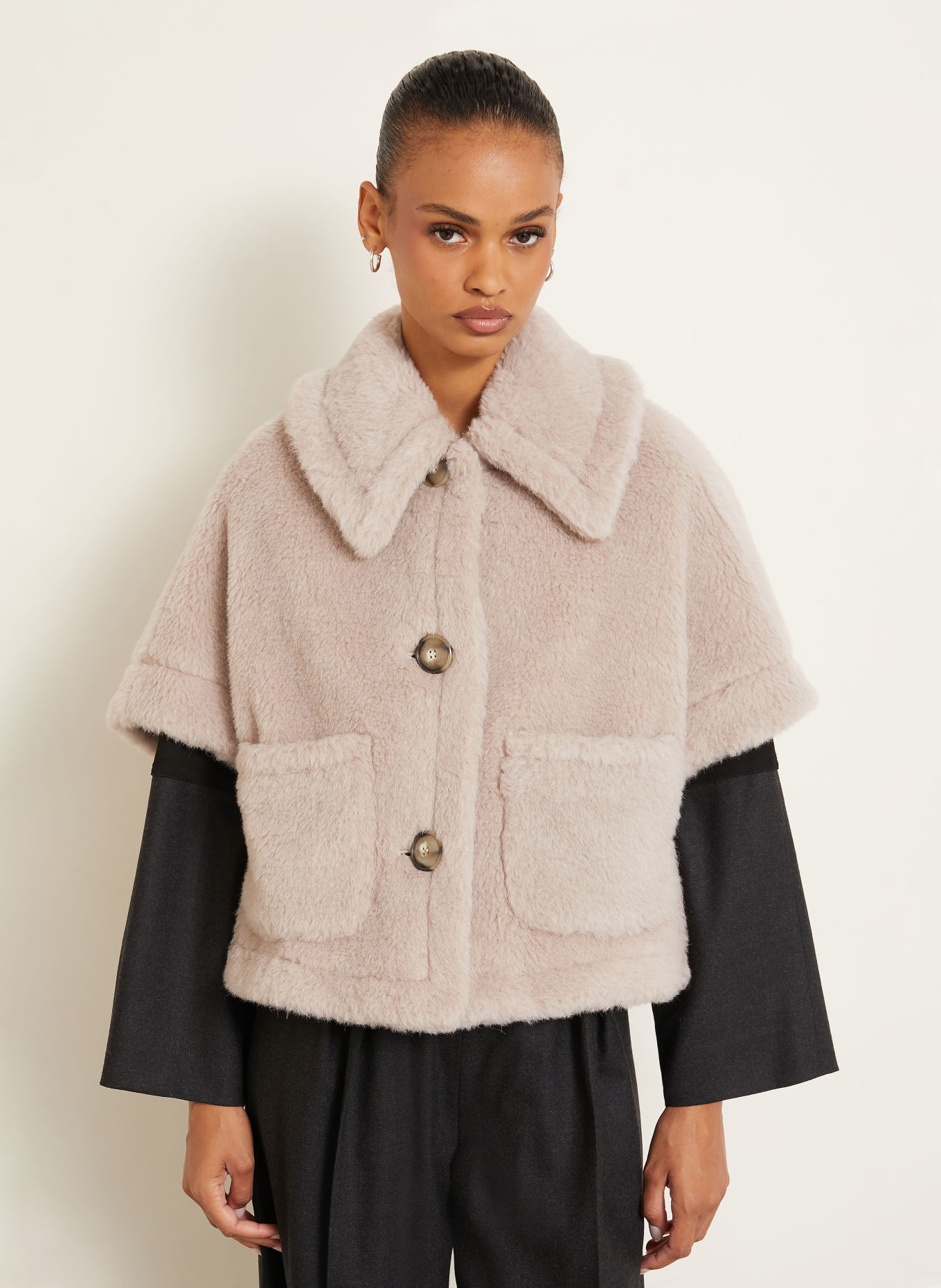 Max Mara Kunstbont-Bodywarmer NEW TERZO met alpaca: LICHTGRIJS