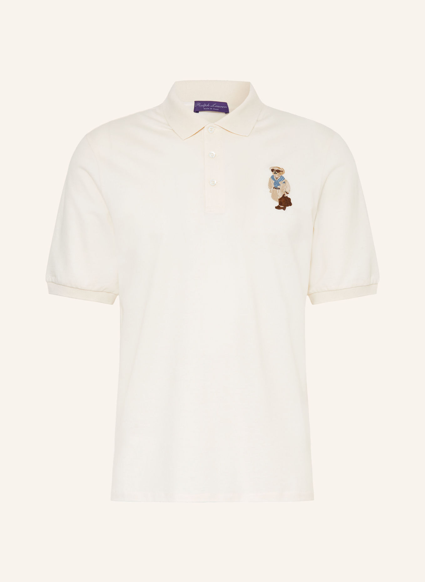 RALPH LAUREN PURPLE LABEL Piqué-Poloshirt: ECRU / DUNKELBRAUN / BLAUGRAU