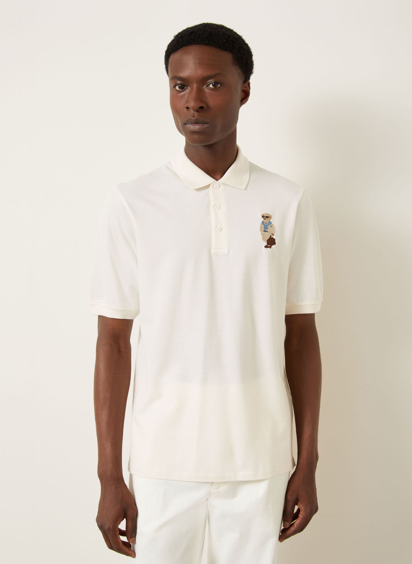 RALPH LAUREN PURPLE LABEL Piqué-Poloshirt: ECRU / DUNKELBRAUN / BLAUGRAU