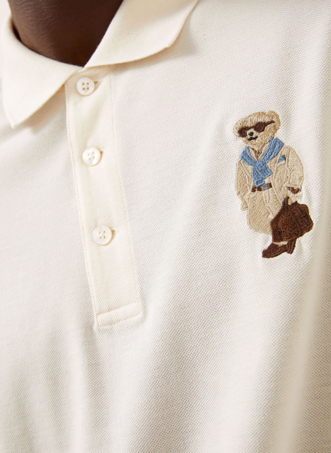 RALPH LAUREN PURPLE LABEL Piqué-Poloshirt: ECRU / DUNKELBRAUN / BLAUGRAU
