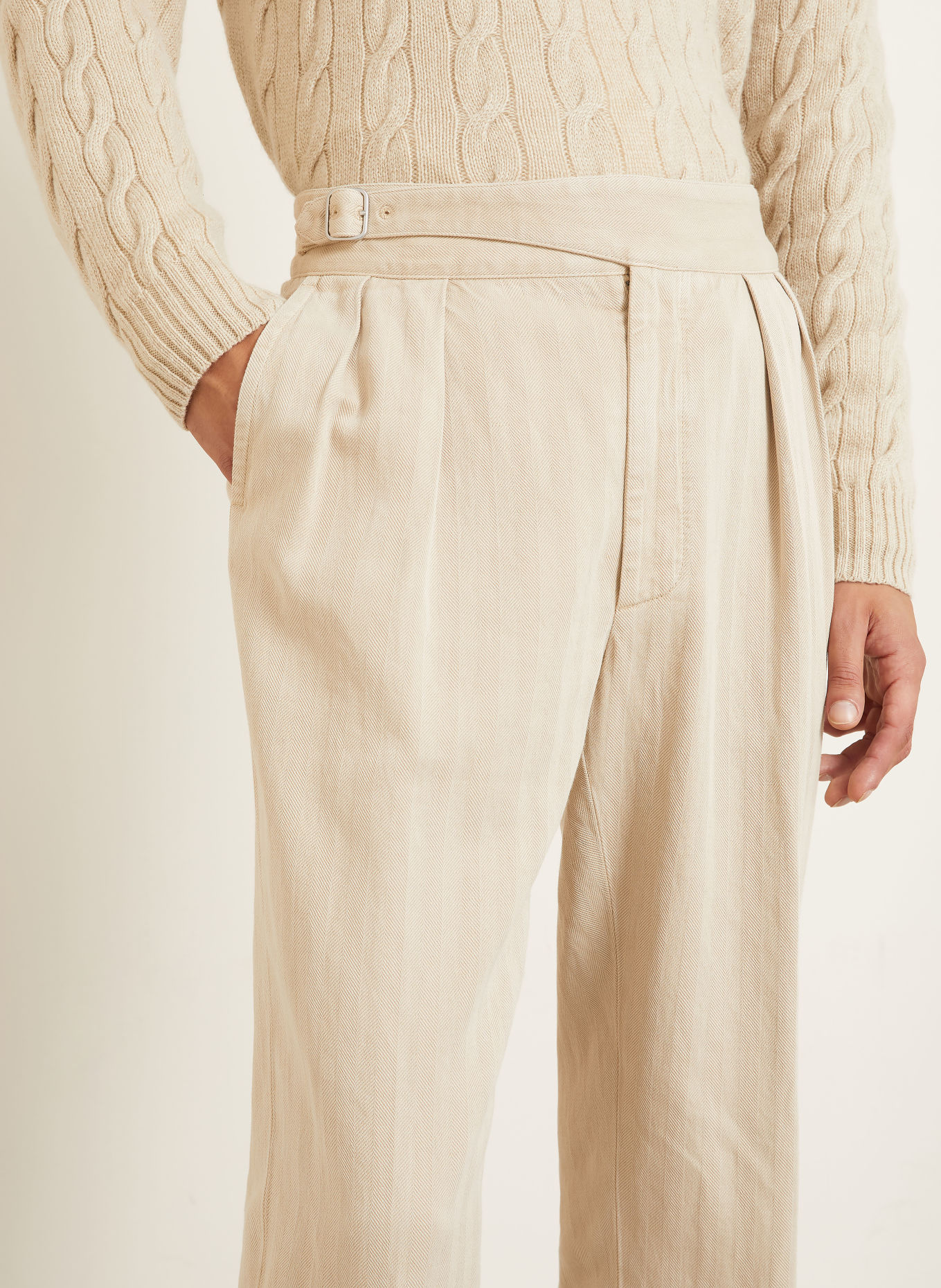 RALPH LAUREN PURPLE LABEL Hose Regular Fit mit Leinen: BEIGE