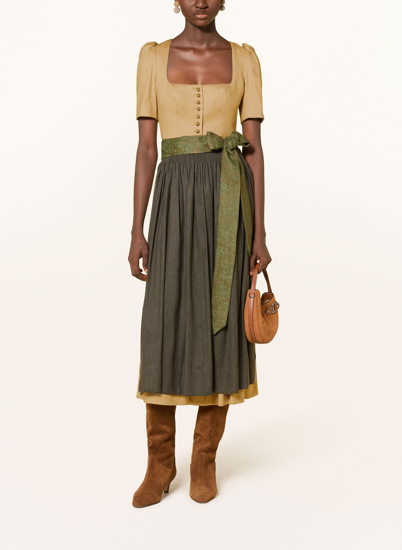 Gottseidank Dirndl HANNI mit Leinen: BEIGE / CREME / OLIV