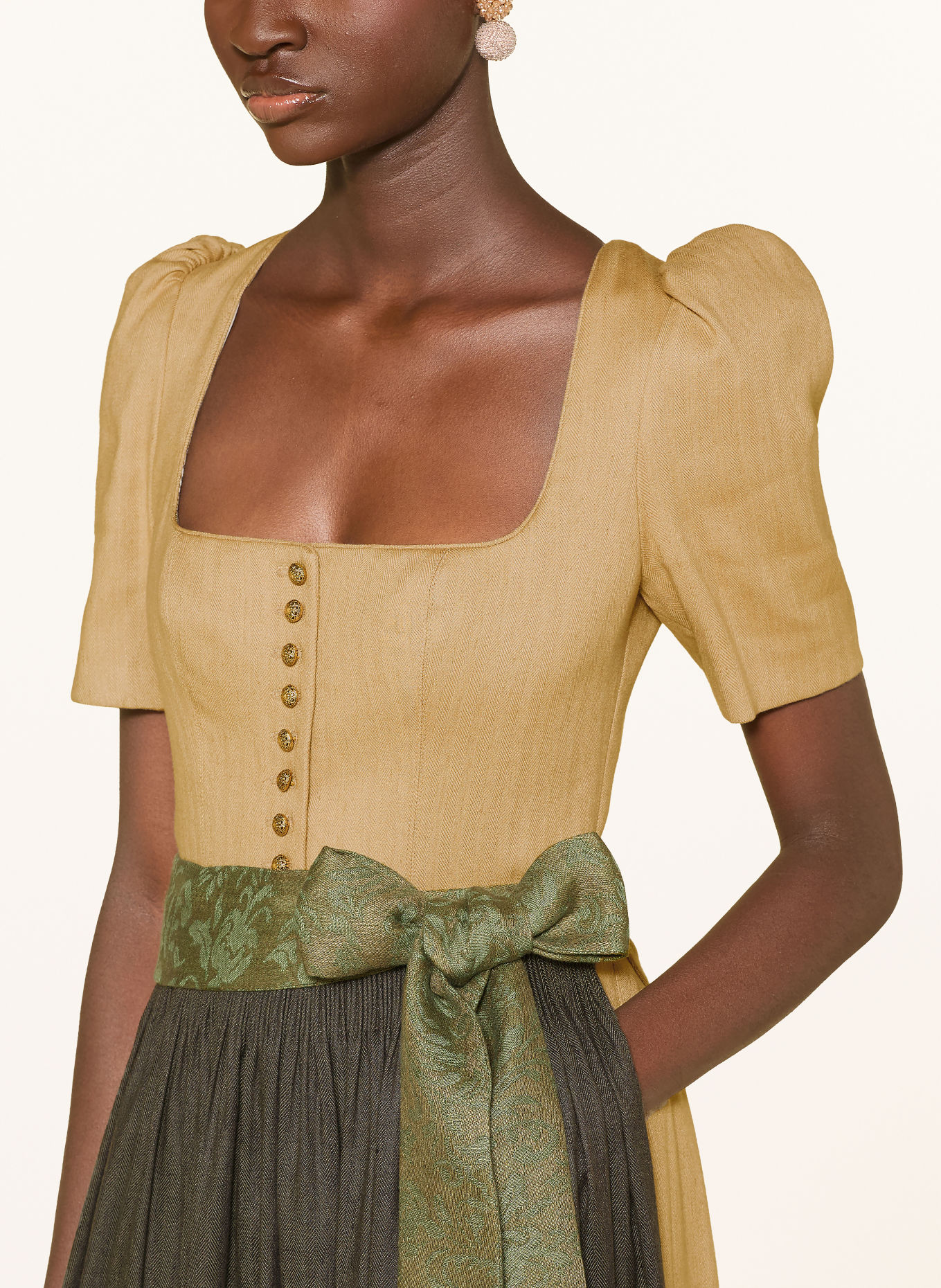 Gottseidank Dirndl HANNI mit Leinen: BEIGE / CREME / OLIV