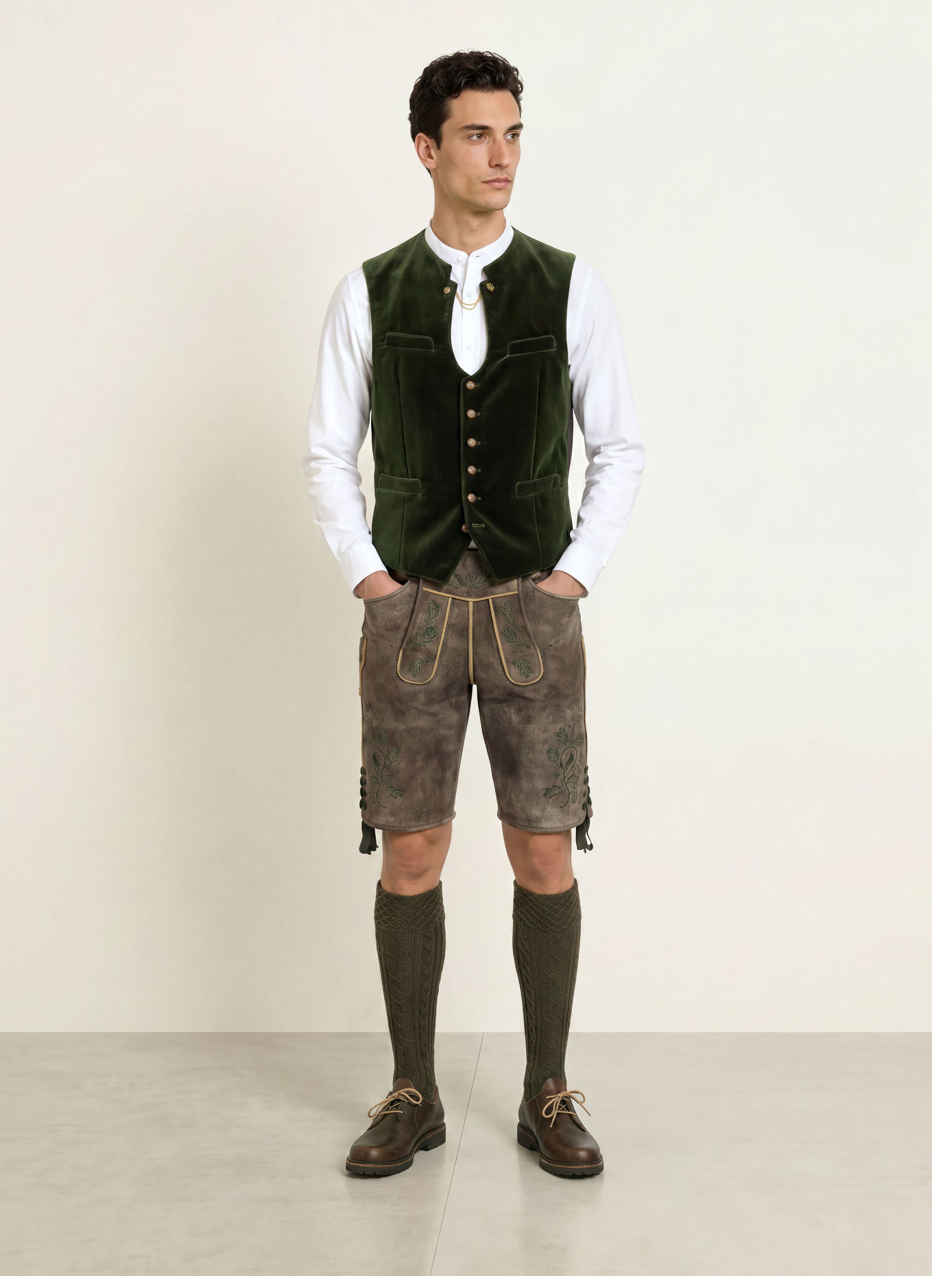 Gottseidank Traditioneel gilet IGNAZ van fluweel: DONKERGROEN / MARRON FONCÉ / DONKERGRIJS