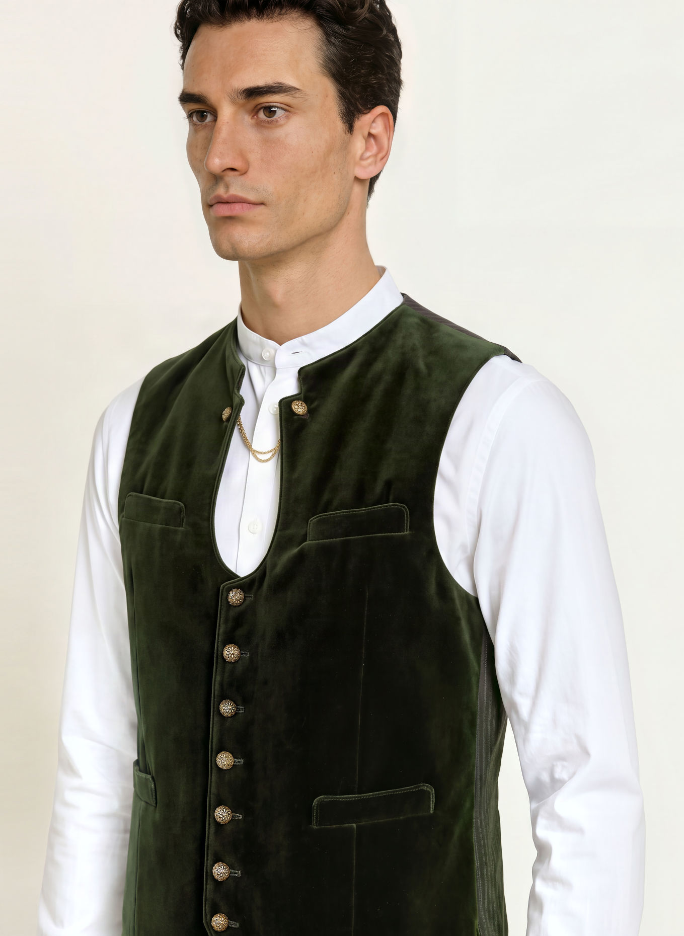 Gottseidank Traditioneel gilet IGNAZ van fluweel: DONKERGROEN / MARRON FONCÉ / DONKERGRIJS