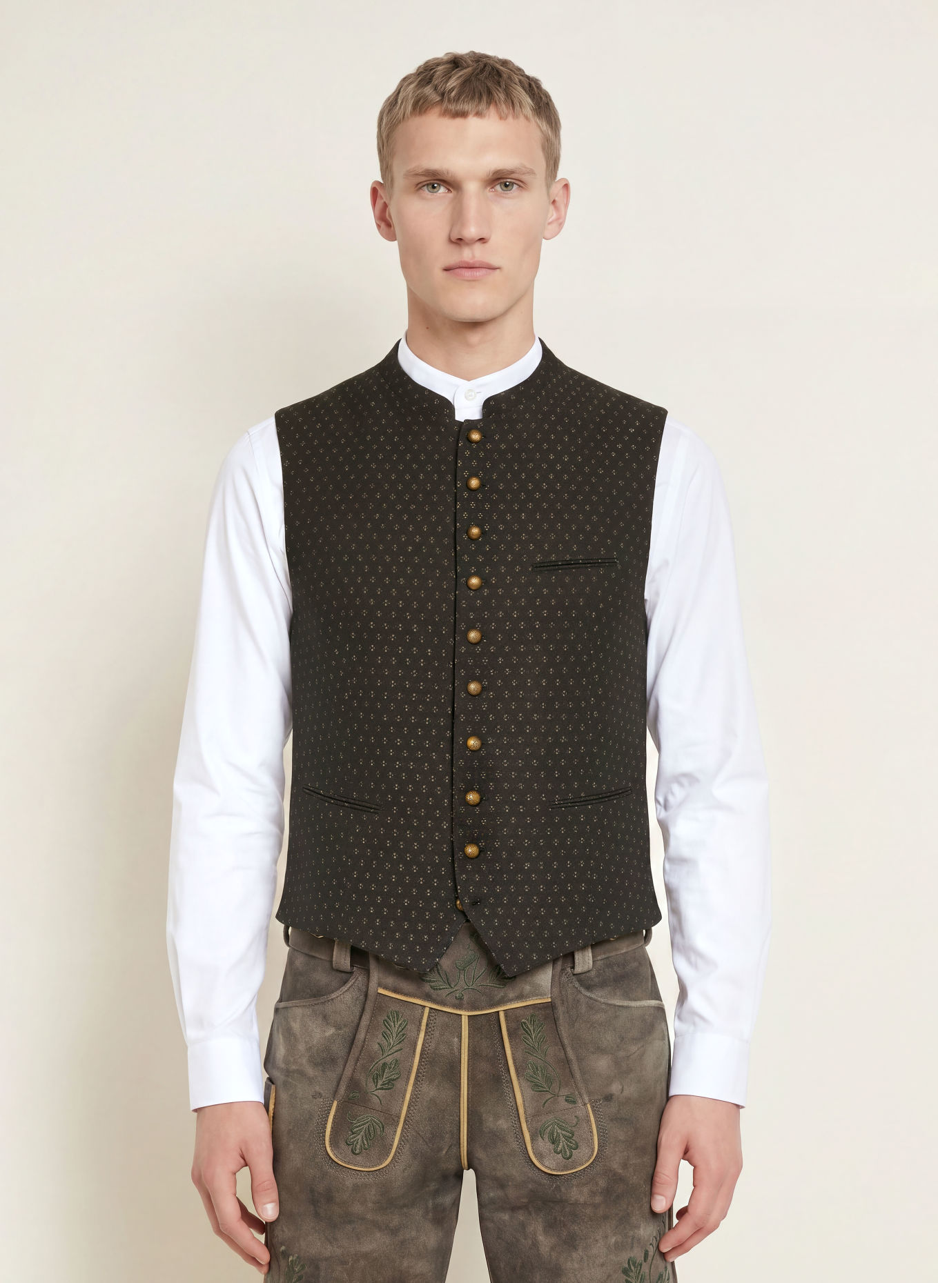 Gottseidank Veste sans manches traditionnelle KONSTANTIN en mélange de matières: OLIVE / NOIR