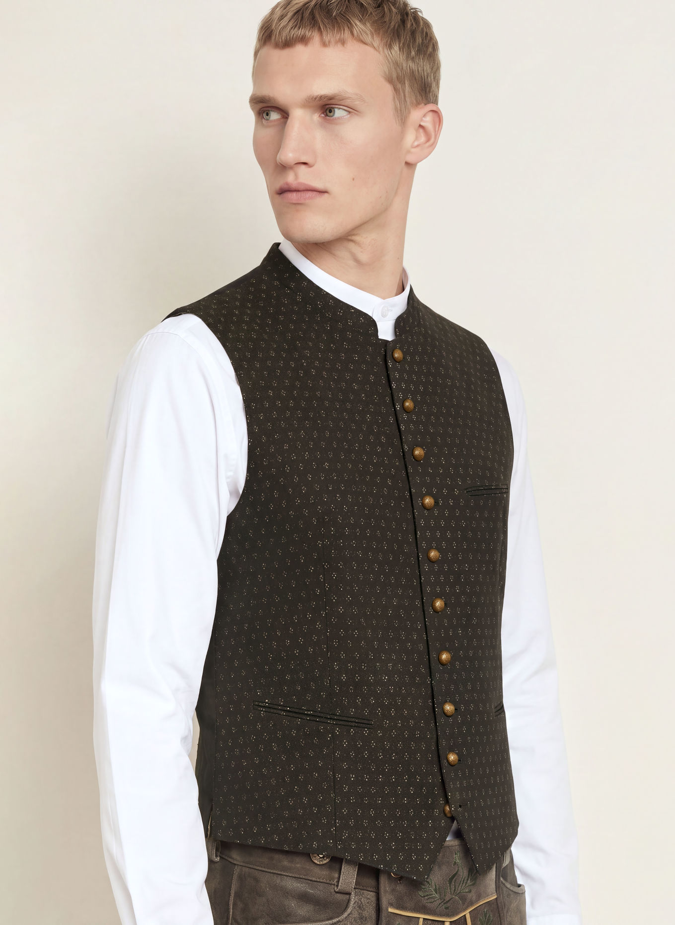 Gottseidank Veste sans manches traditionnelle KONSTANTIN en mélange de matières: OLIVE / NOIR