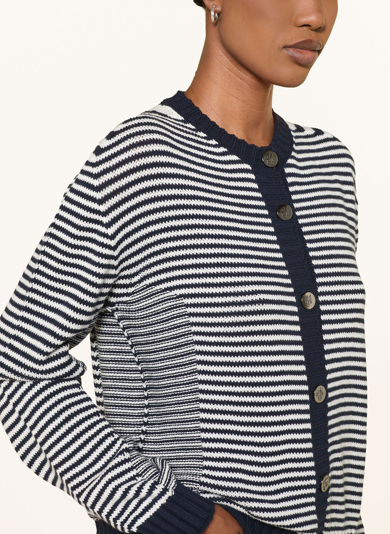 EMPORIO ARMANI Strickjacke: DUNKELBLAU / WEISS