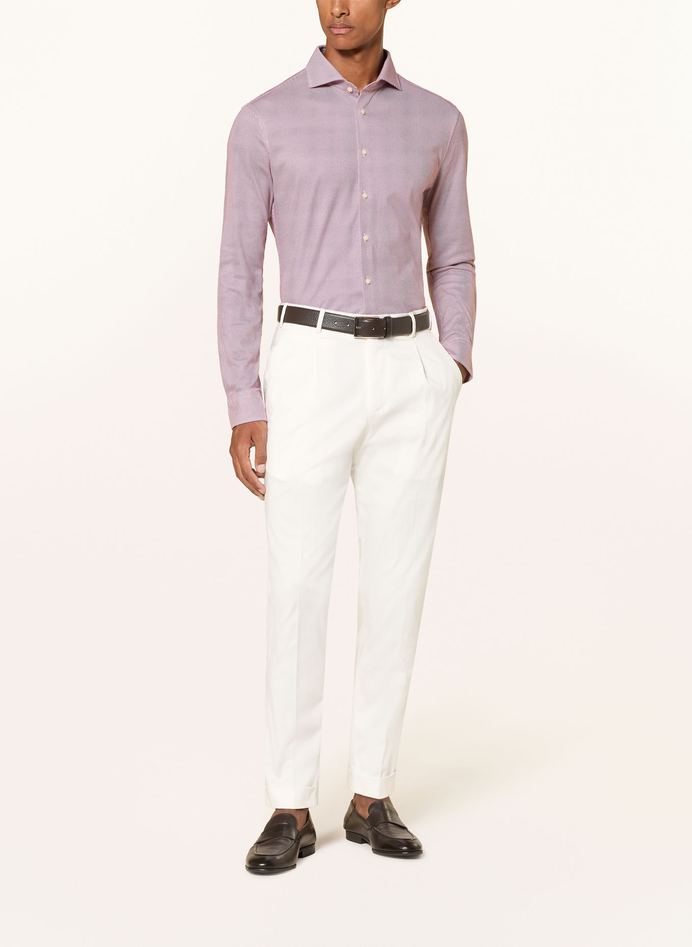DESOTO Jerseyhemd Slim Fit: DUNKELROT / GRAU / WEISS