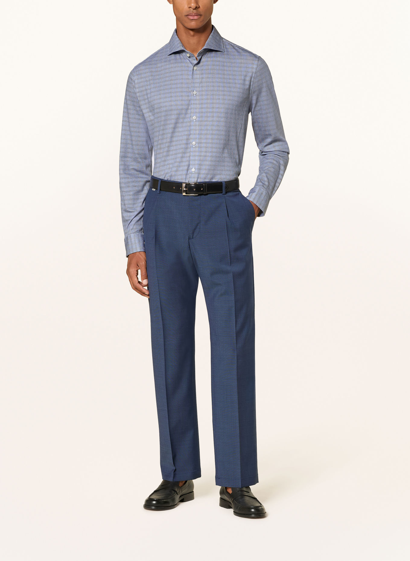 DESOTO Jerseyhemd Slim Fit: WEISS / DUNKELBLAU