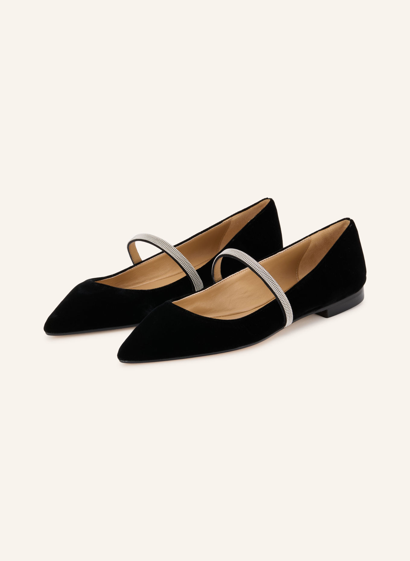 PROSPERINE Mary-Jane ballerina's met sierstenen: ZWART / ZILVER