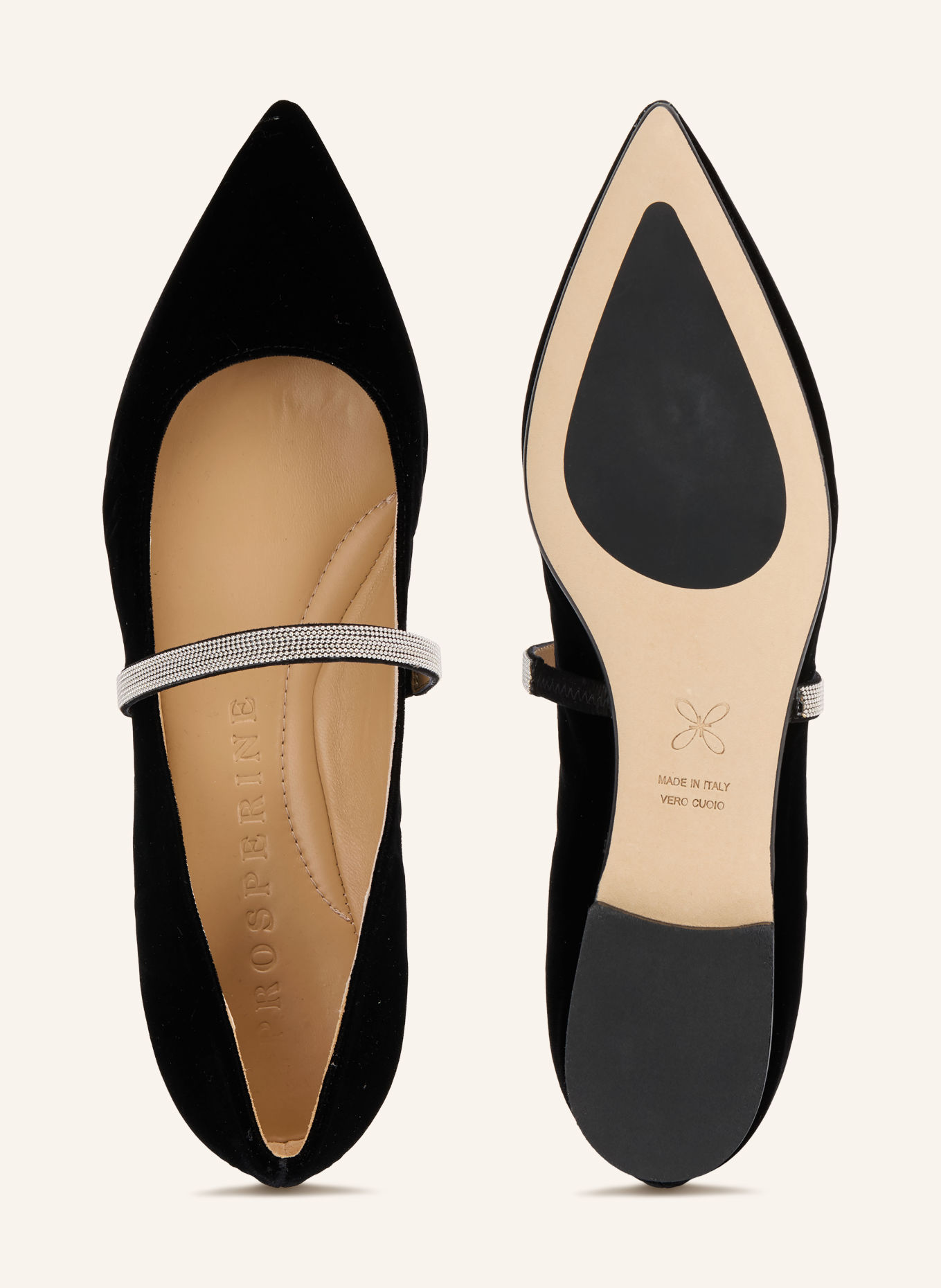 PROSPERINE Mary-Jane ballerina's met sierstenen: ZWART / ZILVER