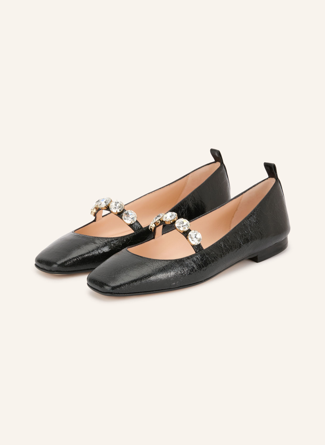 PROSPERINE Mary-Jane ballerina's met sierstenen: ZWART / ZILVER