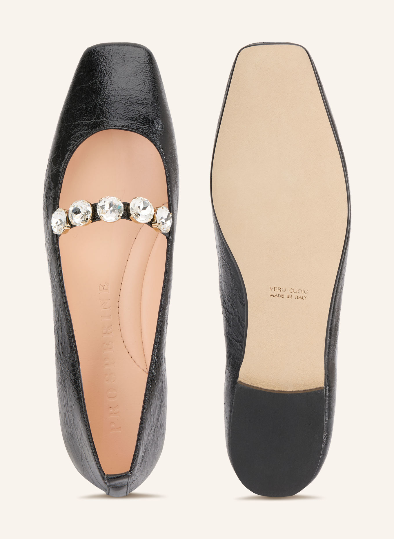 PROSPERINE Mary-Jane ballerina's met sierstenen: ZWART / ZILVER