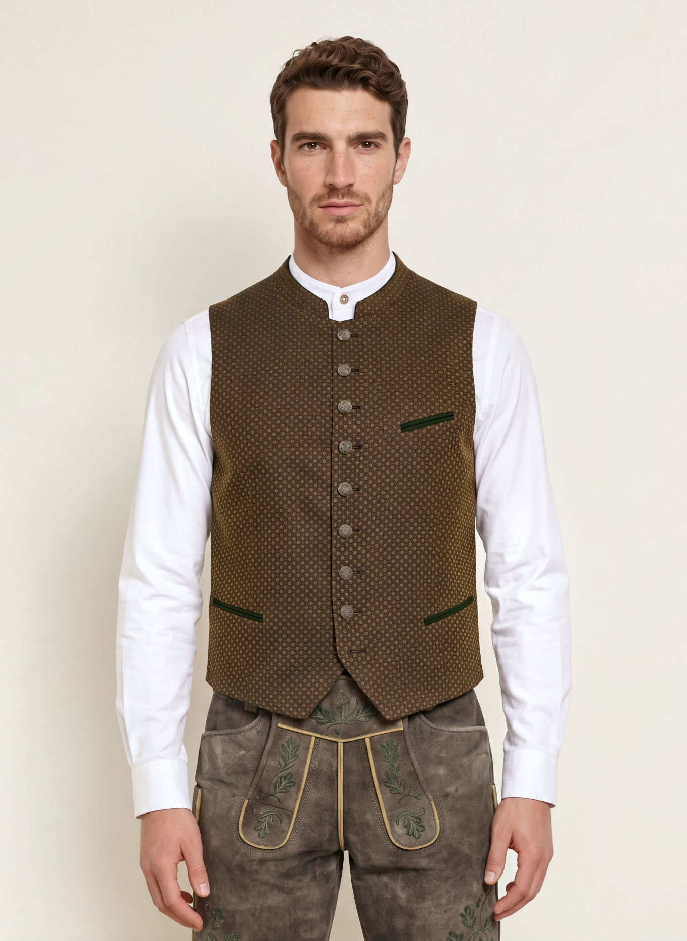 Grasegger Veste sans manches traditionnelle KREUZER 5: NOIR / BEIGE / KAKI