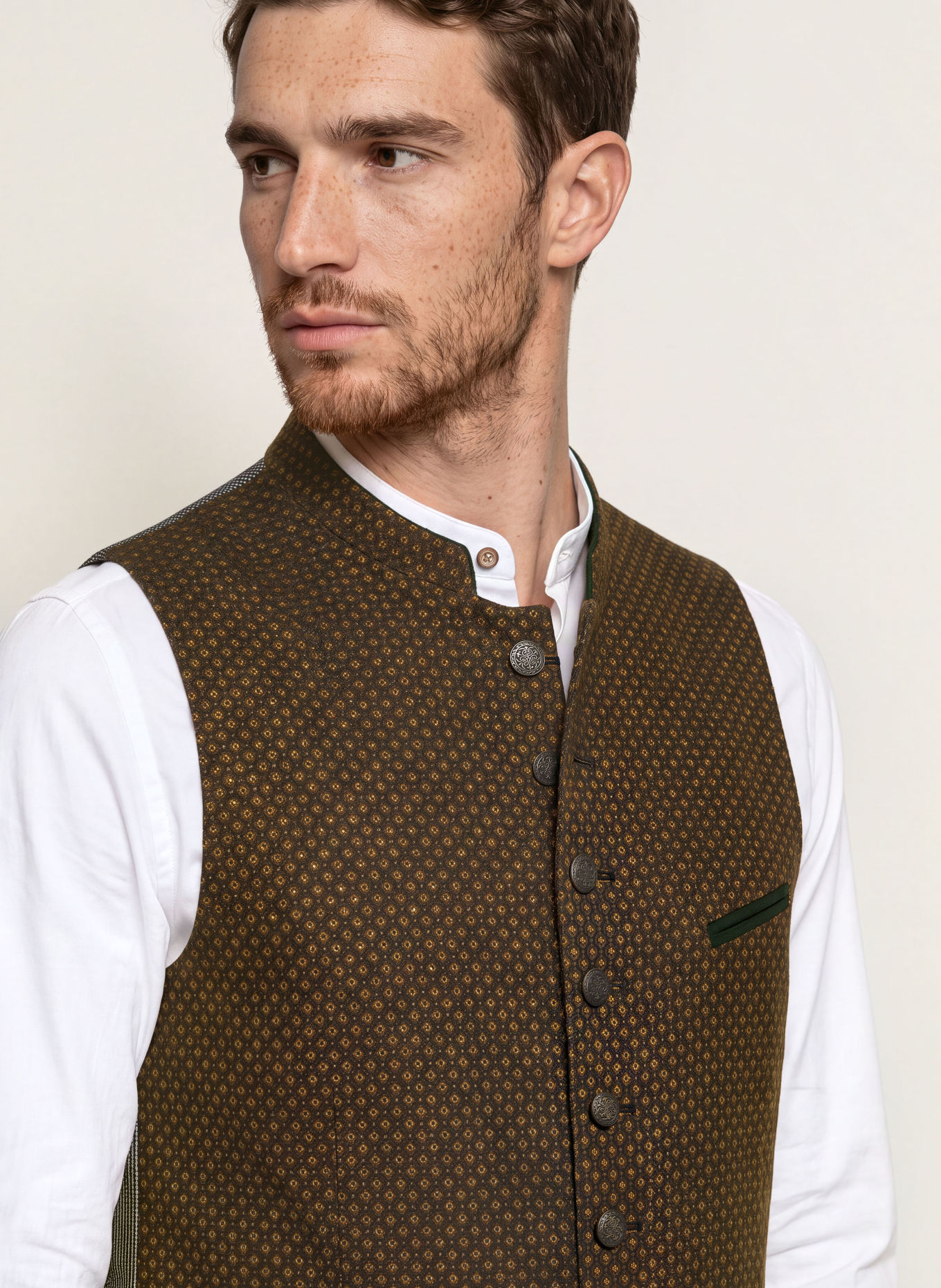 Grasegger Veste sans manches traditionnelle KREUZER 5: NOIR / BEIGE / KAKI