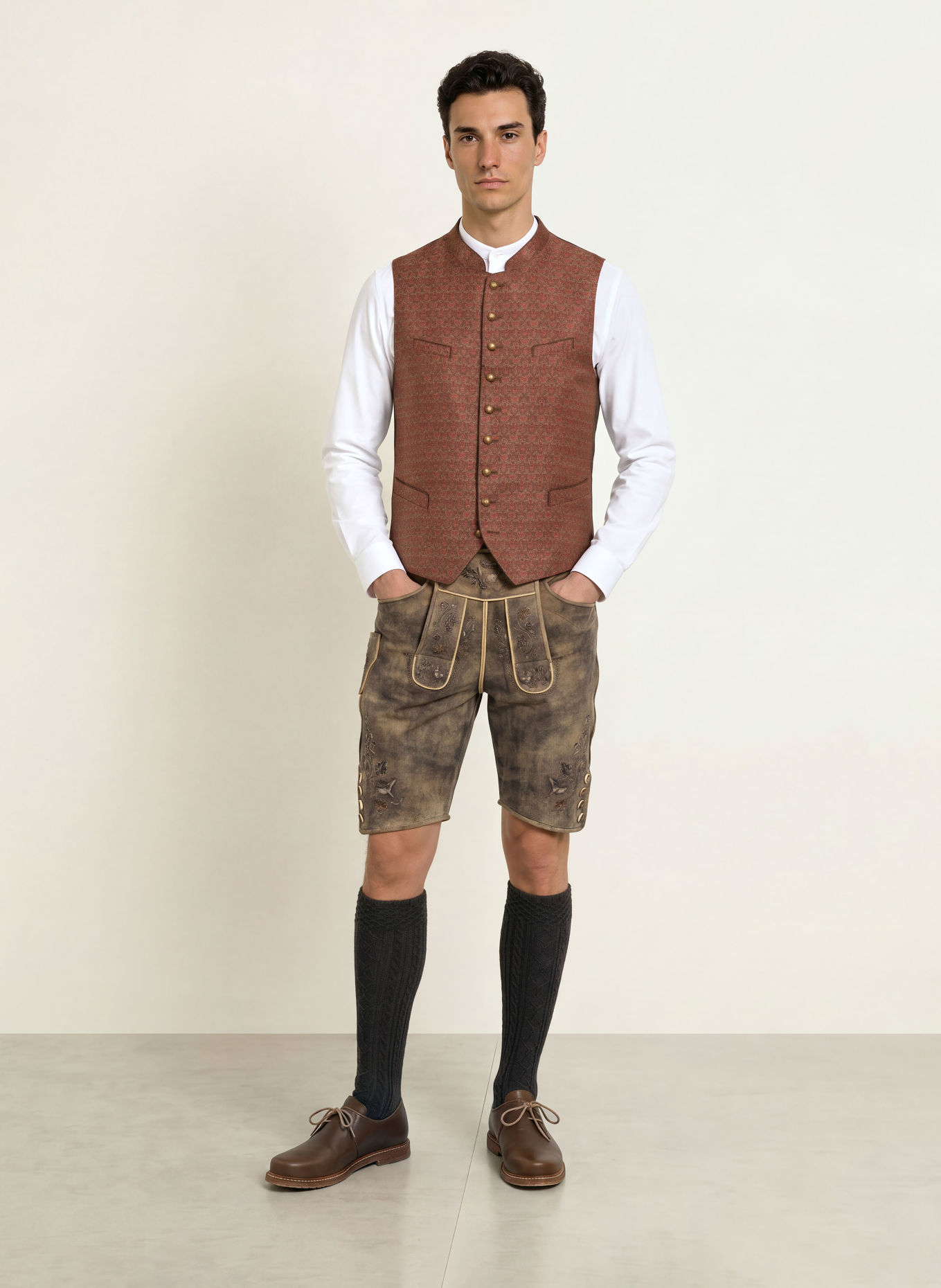 Grasegger VOITL Traditional vest: OLIVE / ROSE / FUCHSIA