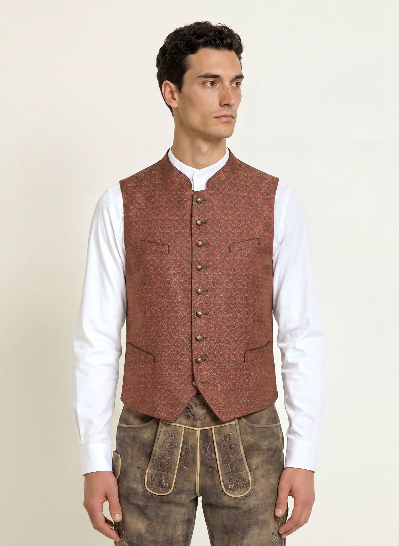 Grasegger VOITL Traditional vest: OLIVE / ROSE / FUCHSIA