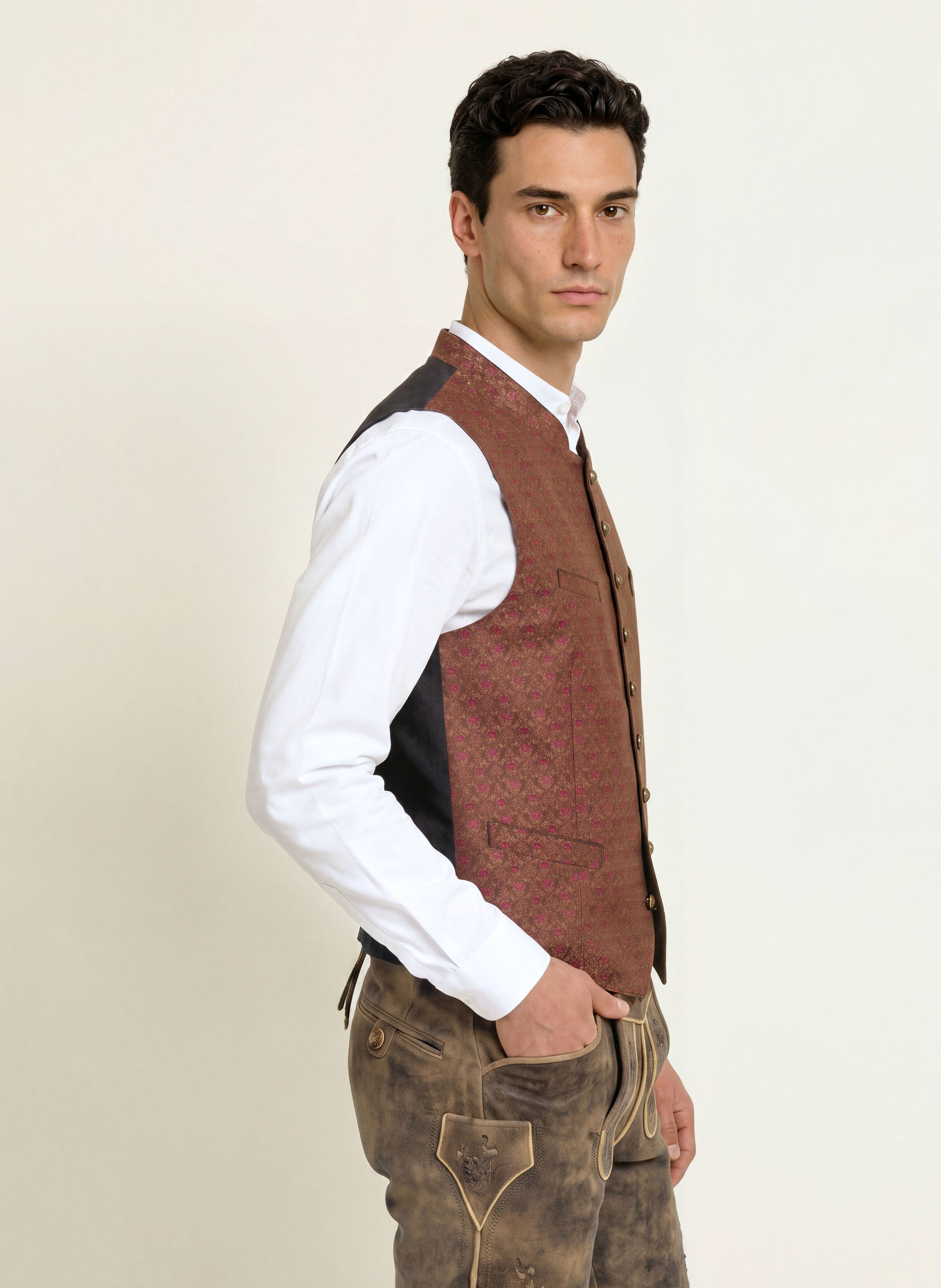 Grasegger VOITL Traditional vest: OLIVE / ROSE / FUCHSIA
