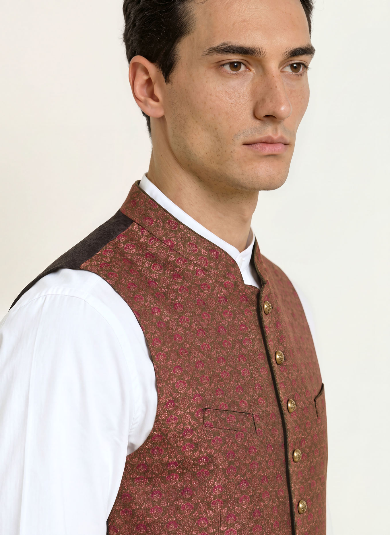 Grasegger VOITL Traditional vest: OLIVE / ROSE / FUCHSIA