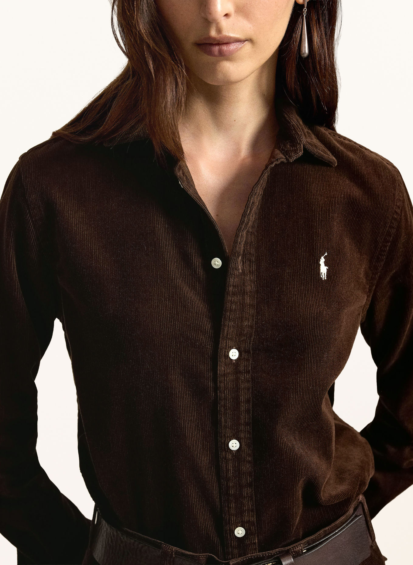 POLO RALPH LAUREN Bluzka koszulowa z sztruksu: CIEMNOBRĄZOWY / ECRU