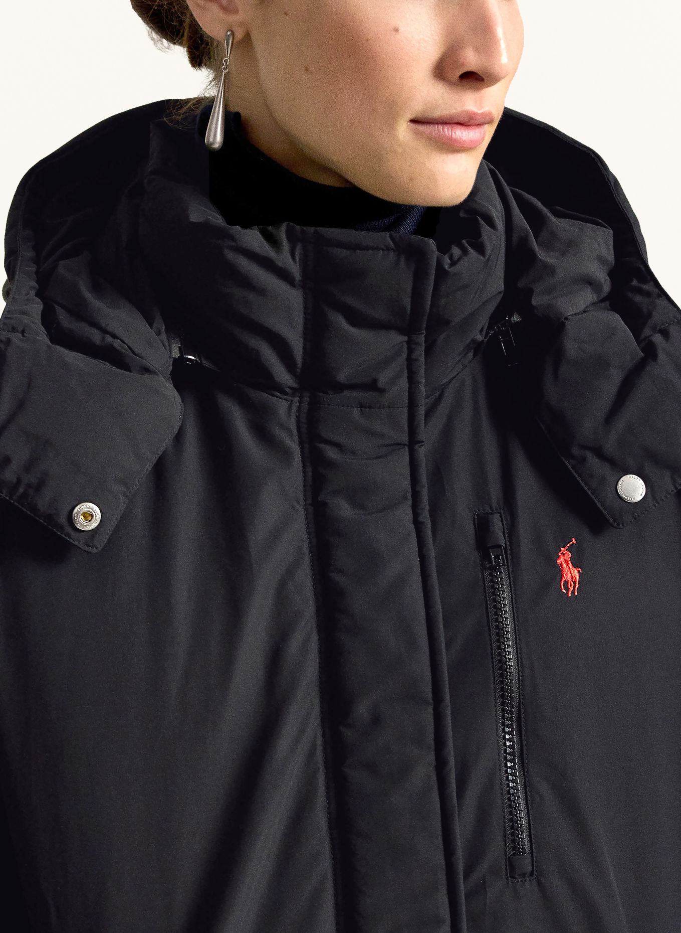 POLO RALPH LAUREN Daunenmantel mit abnehmbarer Kapuze: SCHWARZ
