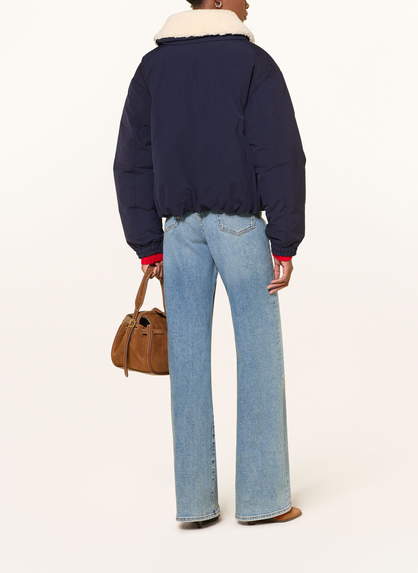 POLO RALPH LAUREN Blouson en duvet avec fourrure synthétique amovible: BLEU FONCÉ / ÉCRU