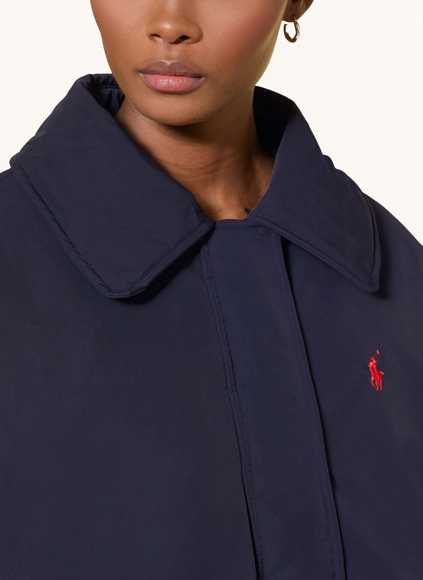 POLO RALPH LAUREN Blouson en duvet avec fourrure synthétique amovible: BLEU FONCÉ / ÉCRU