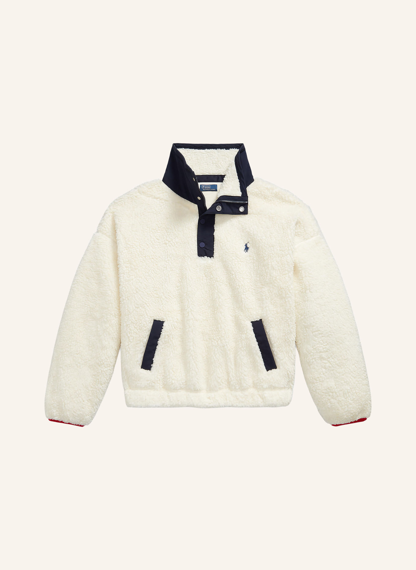 POLO RALPH LAUREN Fleece half-zip sweater: ECRU / DARK BLUE