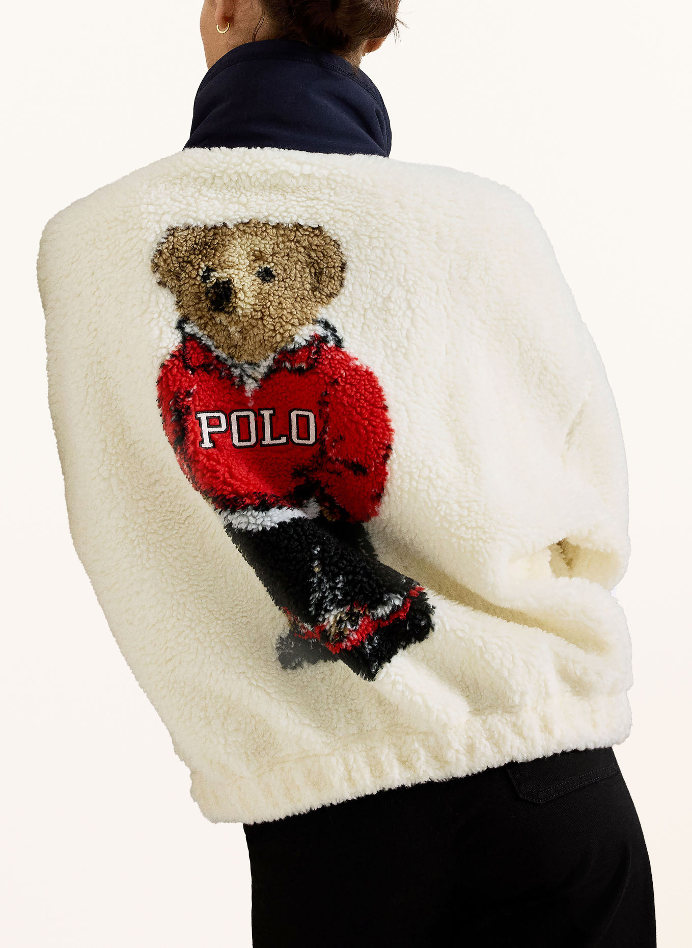 POLO RALPH LAUREN Fleece half-zip sweater: ECRU / DARK BLUE