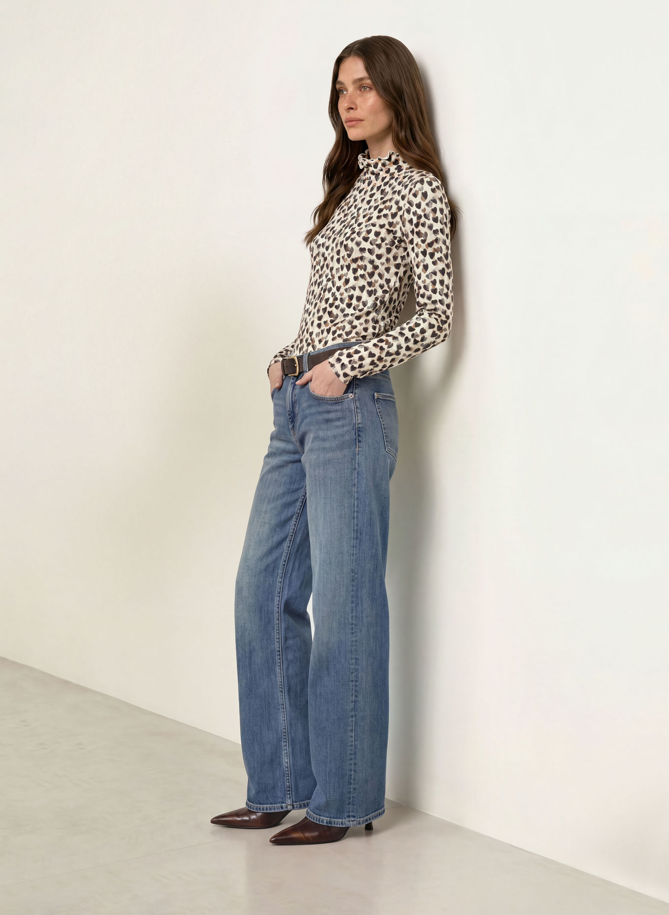 lilienfels Long-sleeve shirt with ruffles: CREAM / LIGHT ORANGE / BLACK