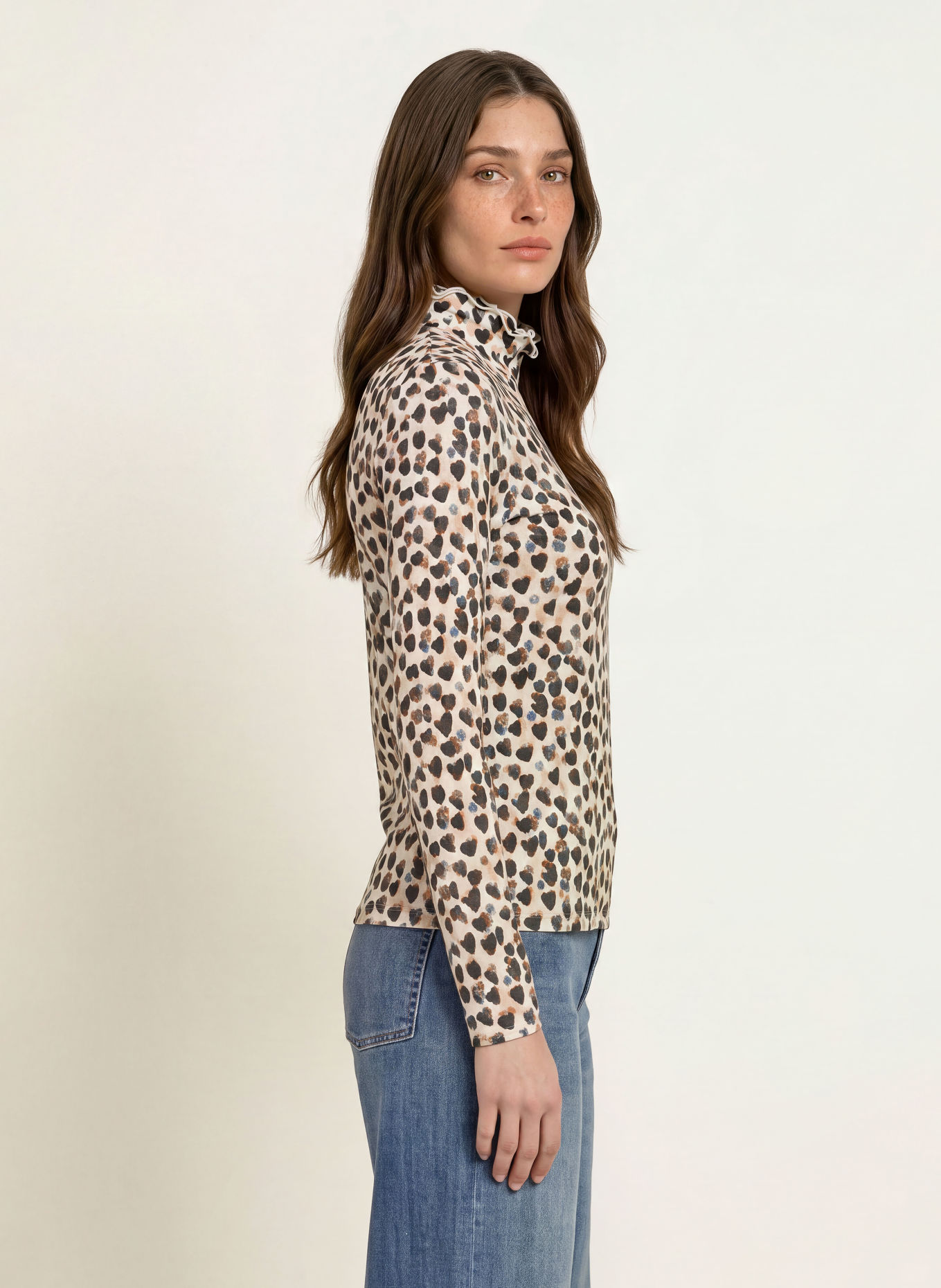 lilienfels Long-sleeve shirt with ruffles: CREAM / LIGHT ORANGE / BLACK