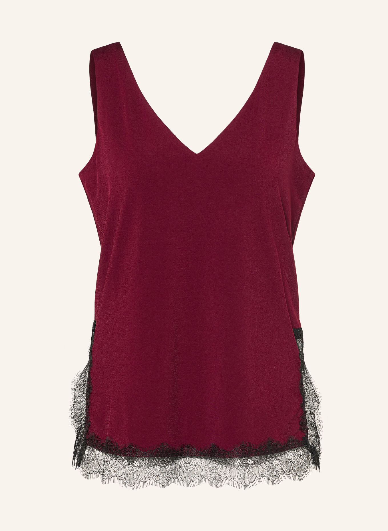 Miss Lagotte Blousetop met kant: DONKERROOD / ZWART