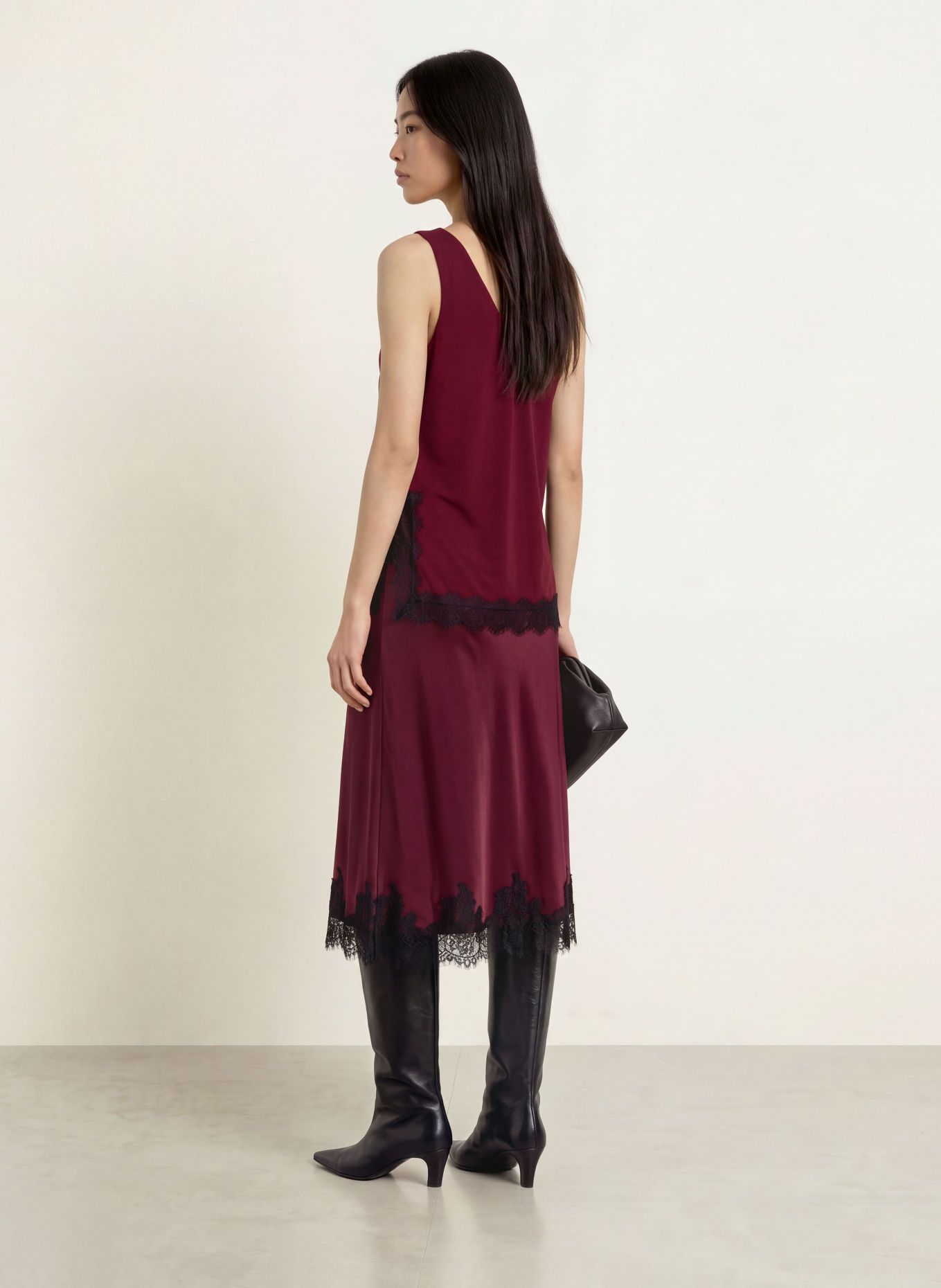 Miss Lagotte Blousetop met kant: DONKERROOD / ZWART