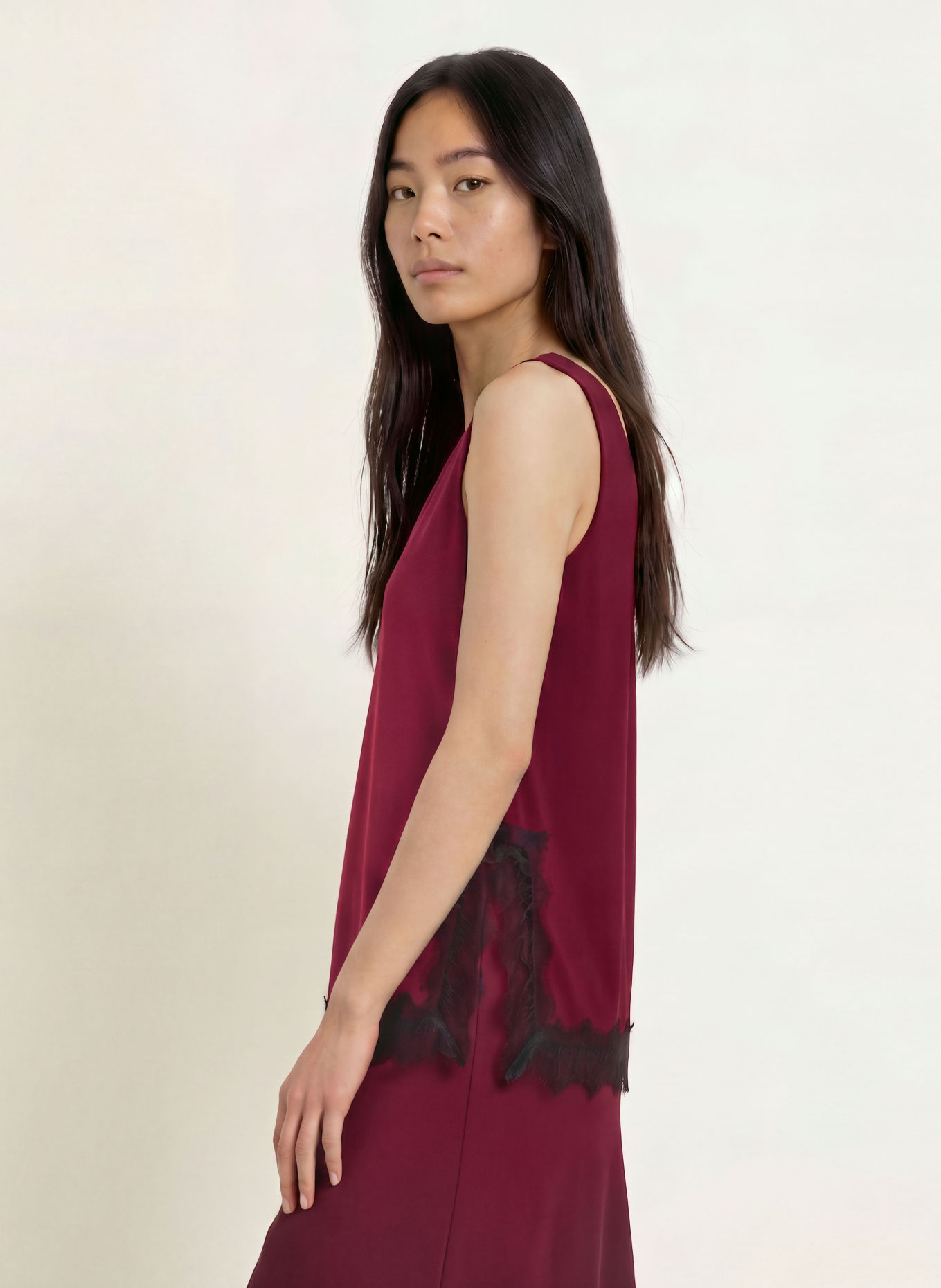 Miss Lagotte Blousetop met kant: DONKERROOD / ZWART