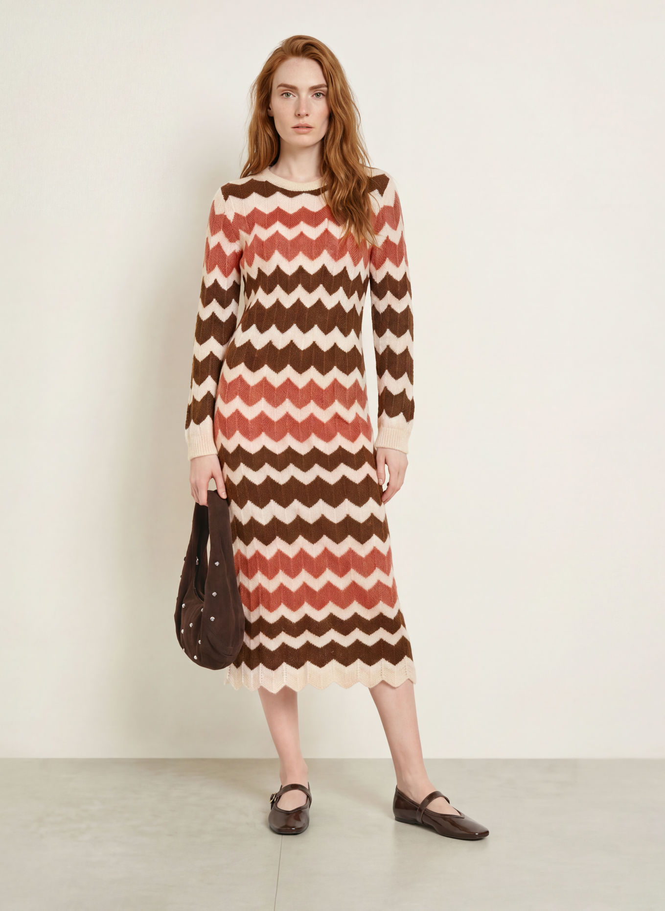 miss goodlife Strickkleid: DUNKELBRAUN / ALTROSA / CREME