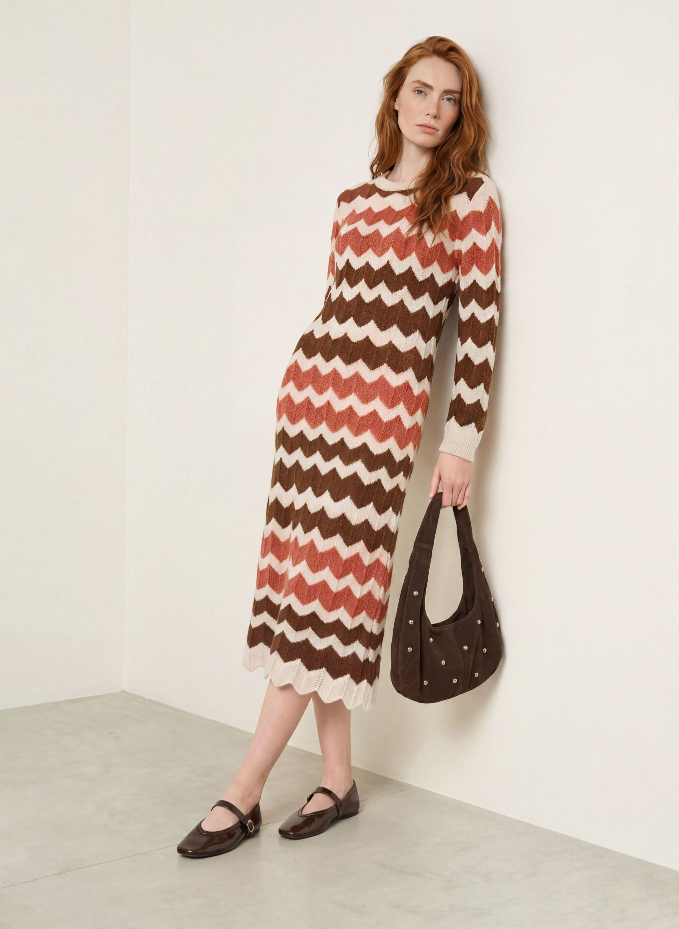 miss goodlife Strickkleid: DUNKELBRAUN / ALTROSA / CREME