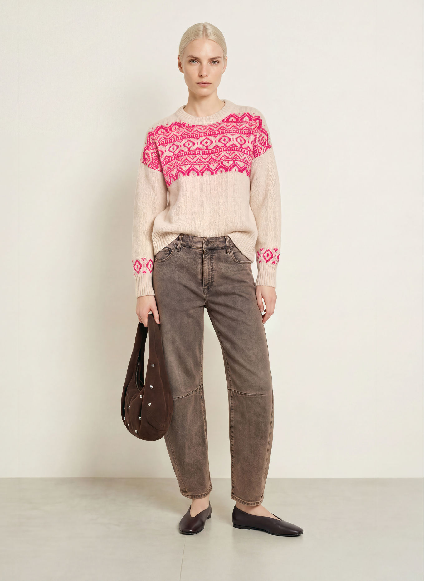 miss goodlife Pull en laine pailletée: BEIGE / ROSE FUCHSIA