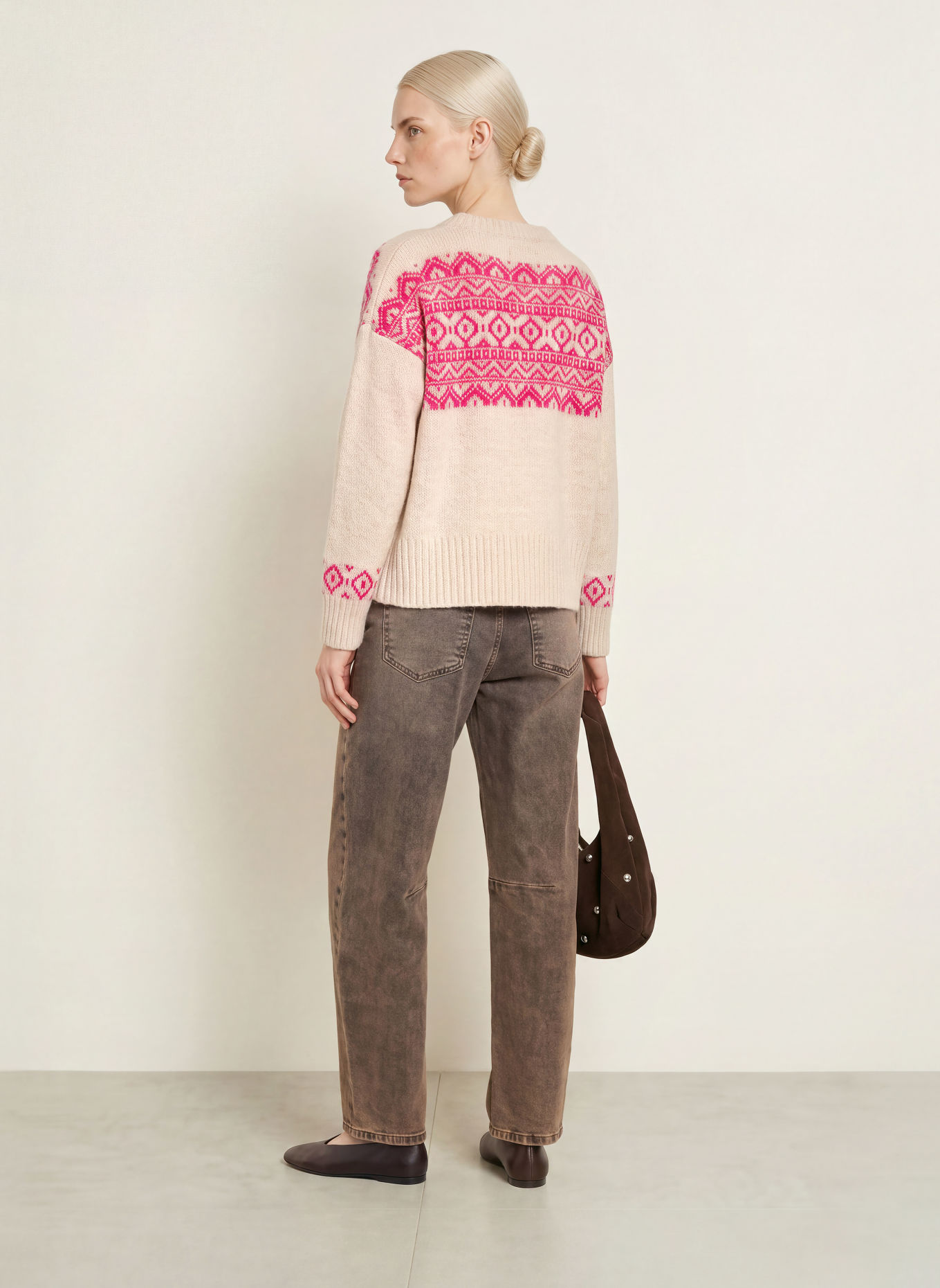 miss goodlife Pull en laine pailletée: BEIGE / ROSE FUCHSIA