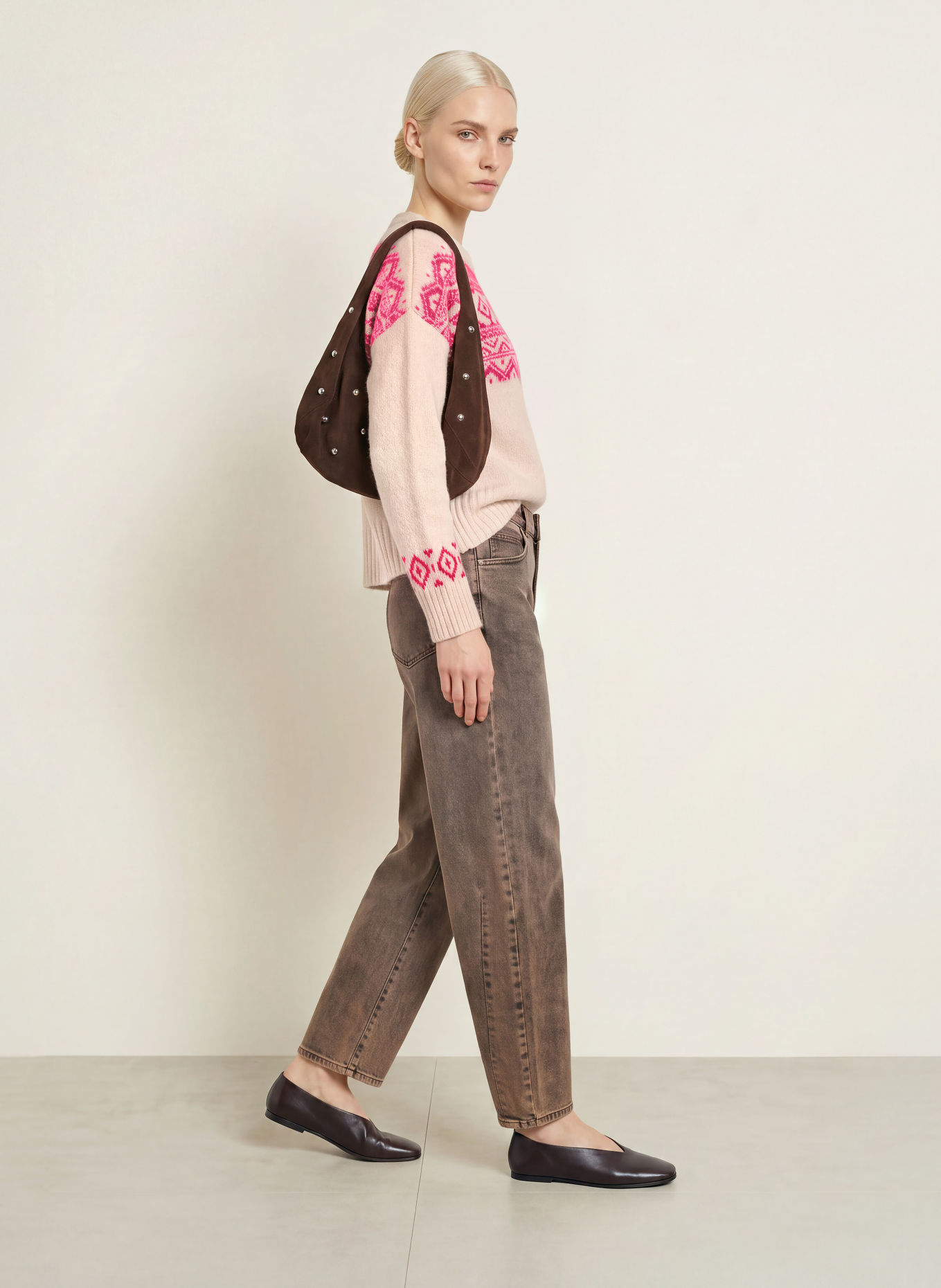 miss goodlife Pull en laine pailletée: BEIGE / ROSE FUCHSIA