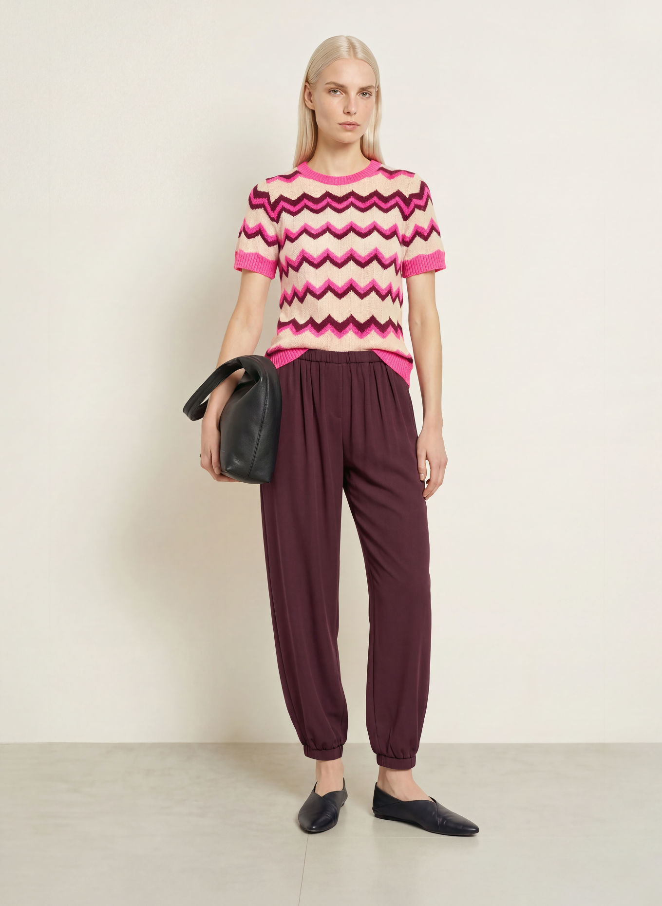 miss goodlife Knit shirt: BEIGE / NEON PINK / DARK RED