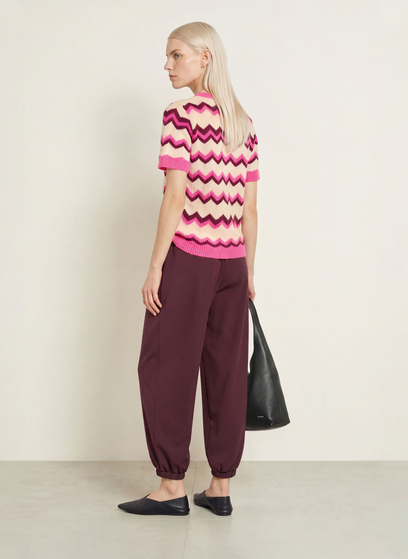 miss goodlife Knit shirt: BEIGE / NEON PINK / DARK RED