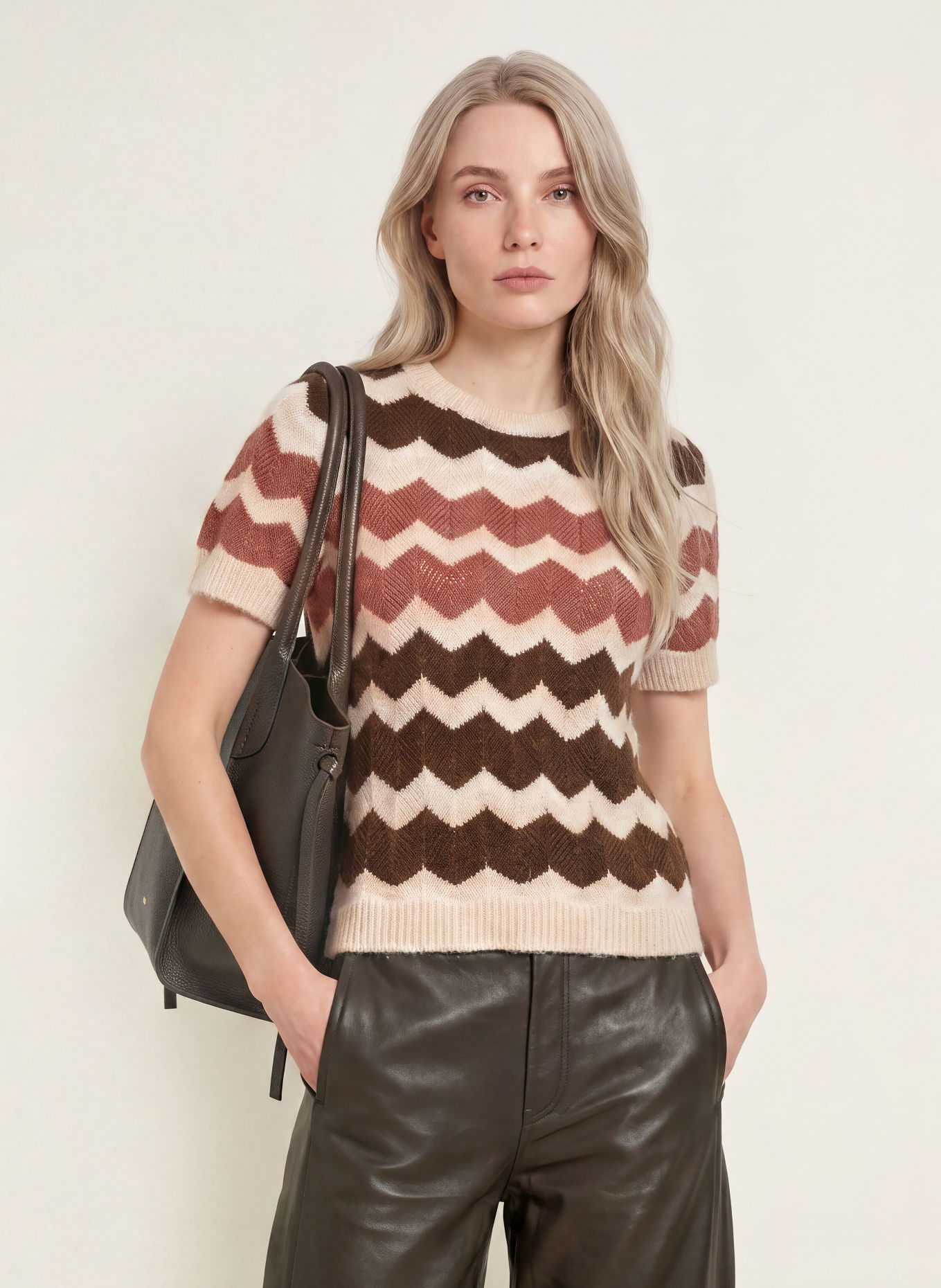 miss goodlife Strickshirt: DUNKELBRAUN / ALTROSA / CREME