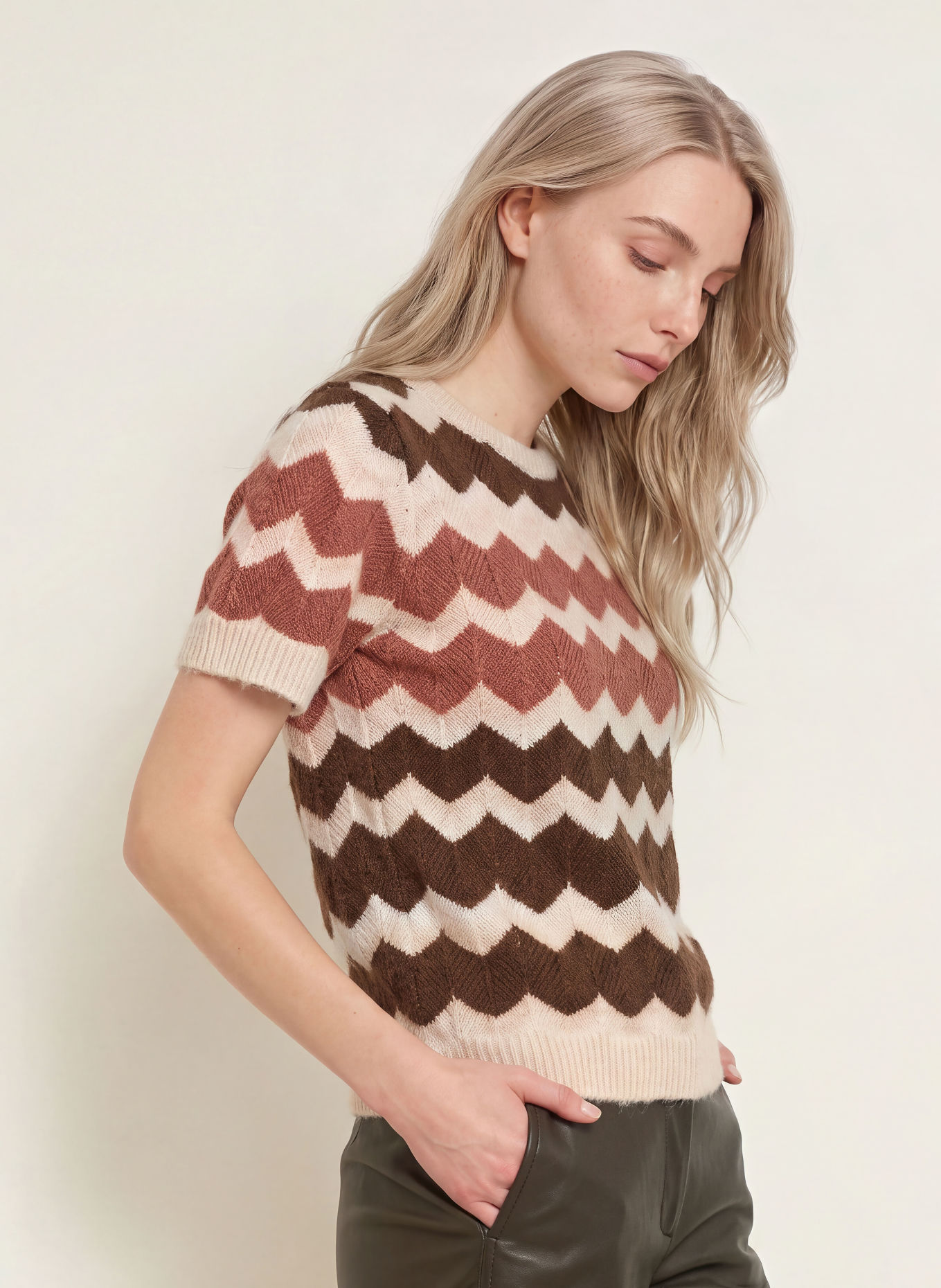 miss goodlife Strickshirt: DUNKELBRAUN / ALTROSA / CREME