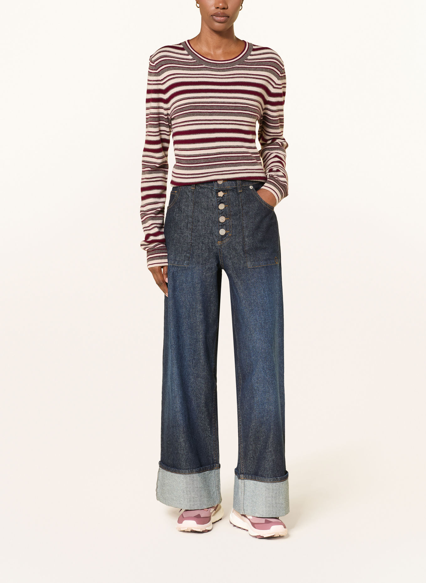 LADNERI Pullover LIAN: DUNKELROT / ECRU / TAUPE