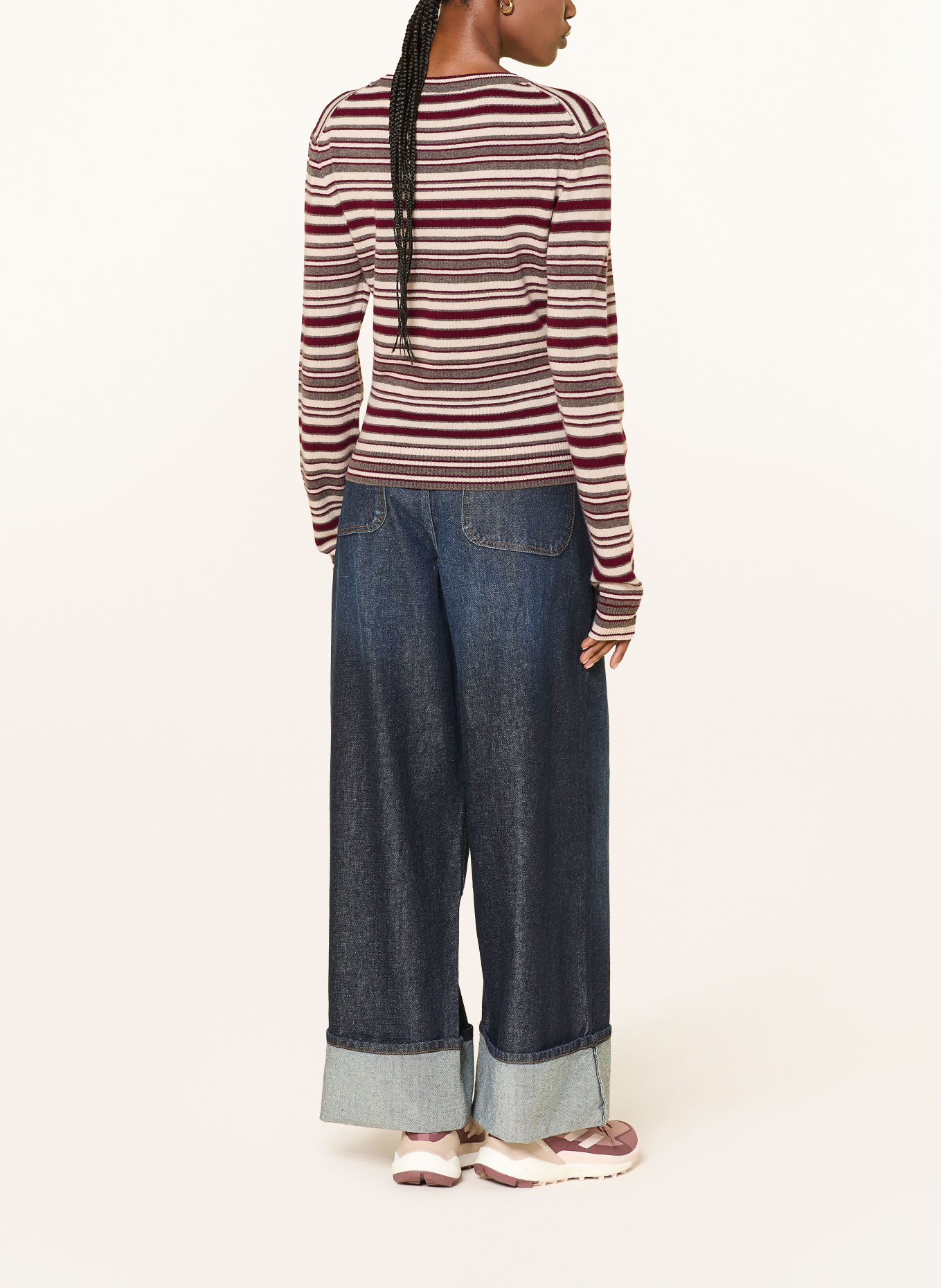 LADNERI Pullover LIAN: DUNKELROT / ECRU / TAUPE
