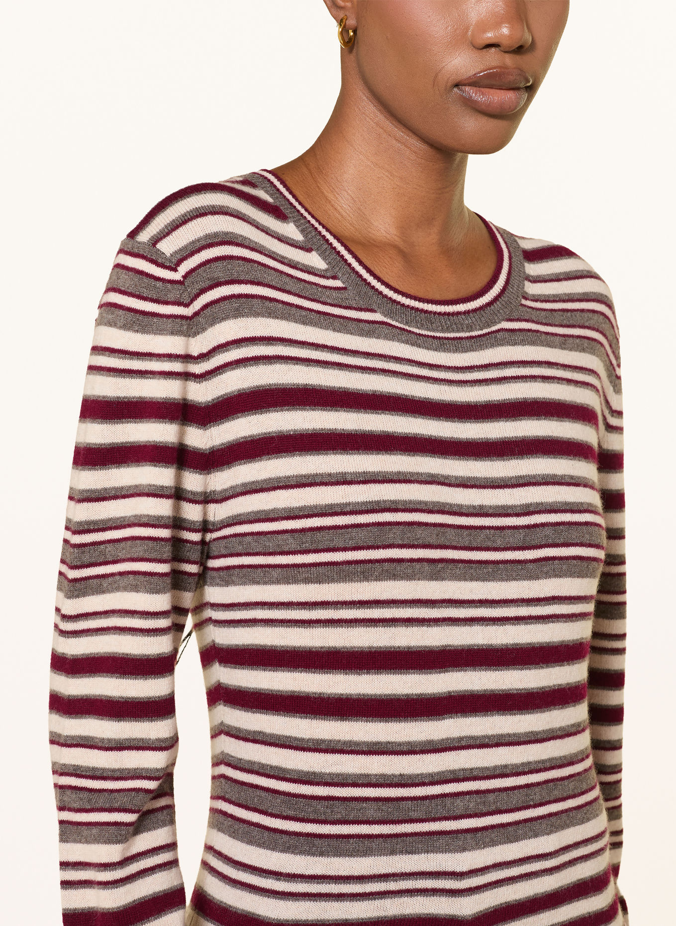 LADNERI Pullover LIAN: DUNKELROT / ECRU / TAUPE