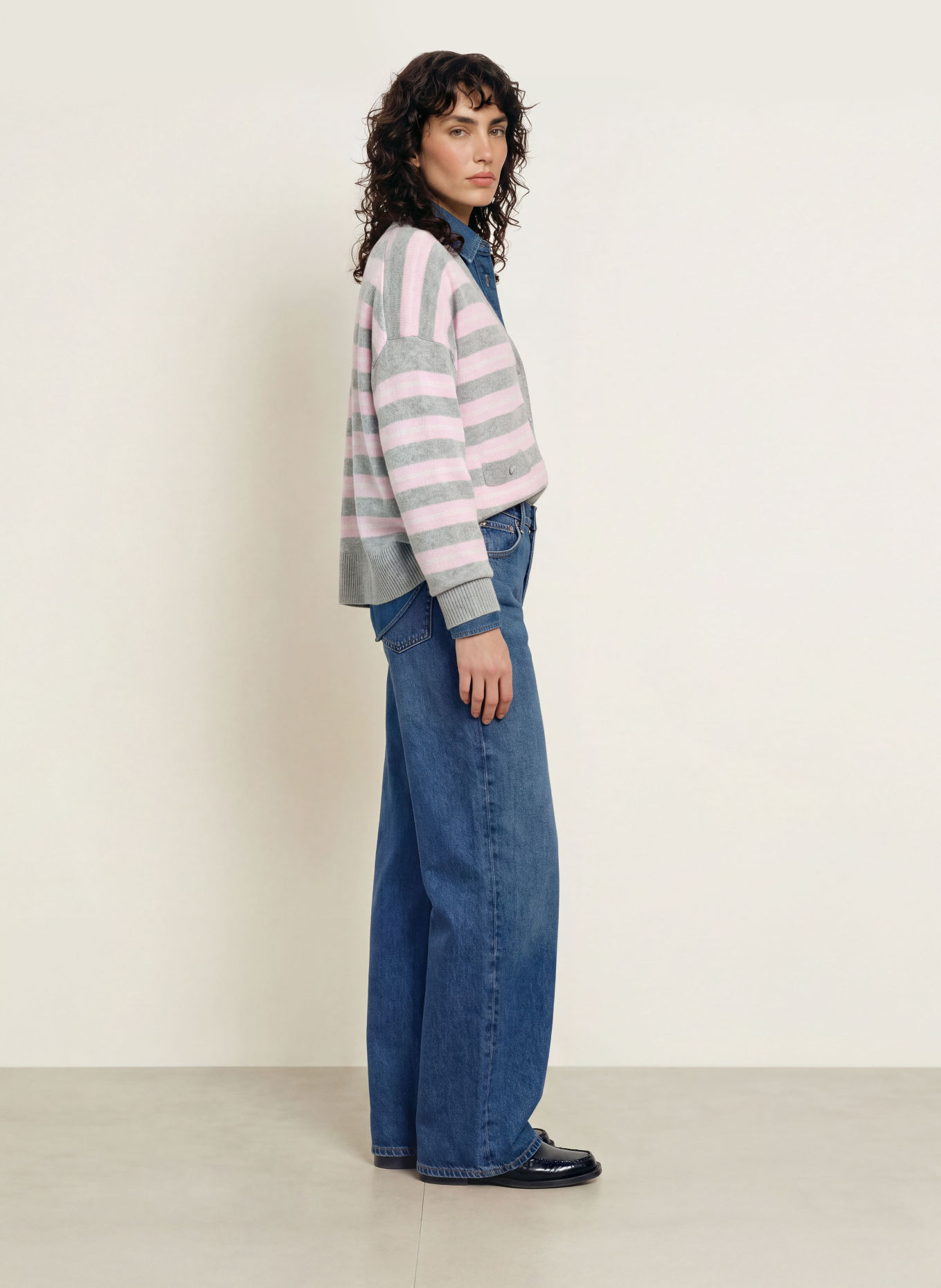 LADNERI Strickjacke ROMATUELLE mit Cashmere: ROSA / ECRU / GRAU