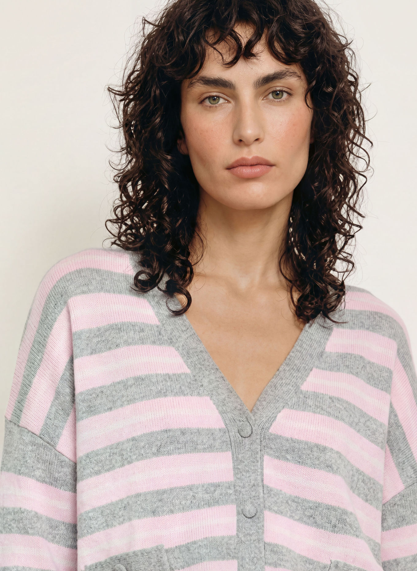 LADNERI Strickjacke ROMATUELLE mit Cashmere: ROSA / ECRU / GRAU
